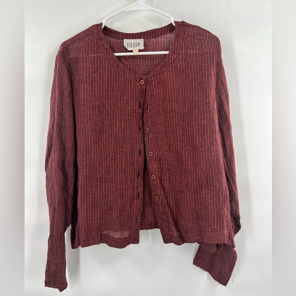 Eileen Fisher Burgundy Button-Up Blouse